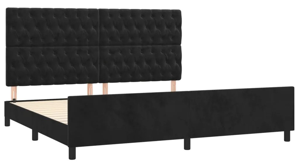 Cadru de pat cu tablie, negru, 200x200 cm, catifea Negru, 200 x 200 cm, Design cu nasturi