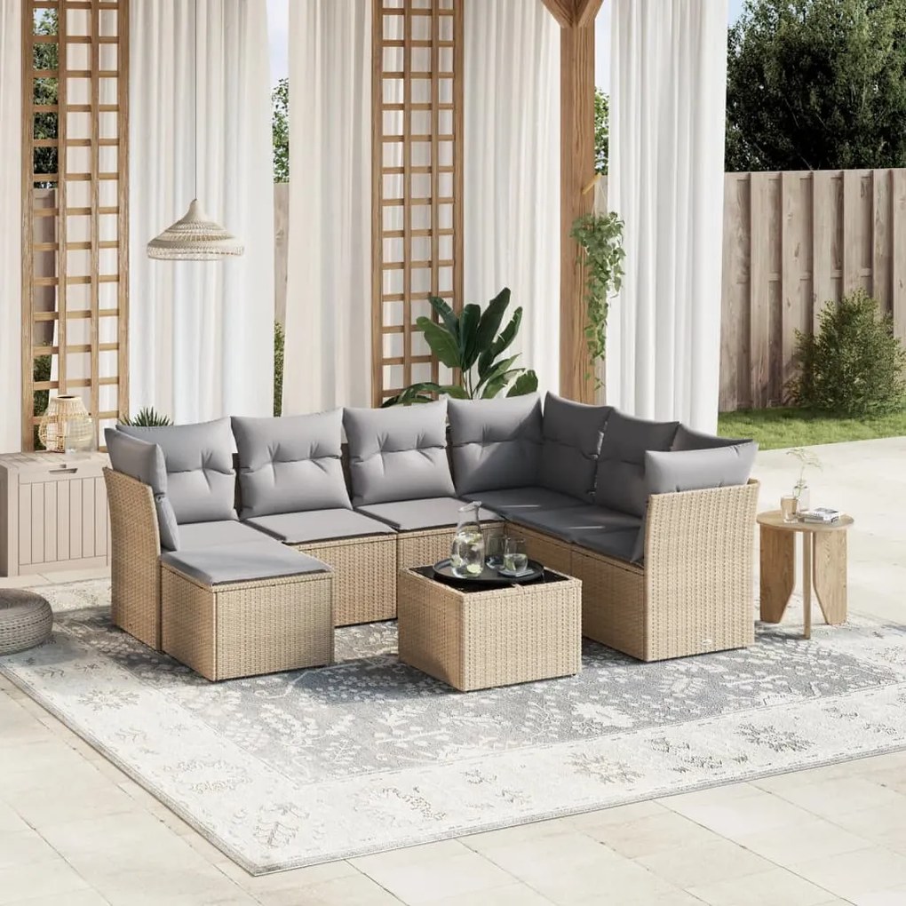 vidaXL Set canapele de grădină, 8 piese, cu perne, bej, poliratan