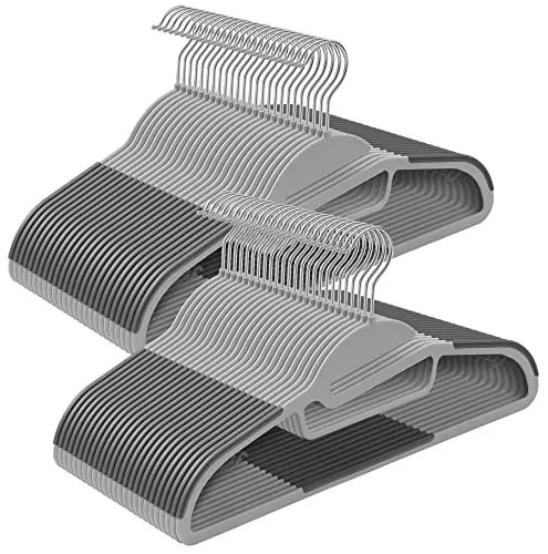 Set de 50 umerase din plastic, Songmics, Gri-Argintiu, 41.5x22.5x0.5 cm