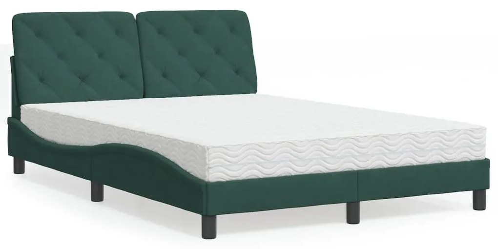 vidaXL Pat cu saltea, verde închis, 140x190 cm, catifea