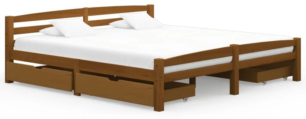 3060583 vidaXL Cadru de pat cu 4 sertare, maro miere 200x200 cm lemn masiv pin