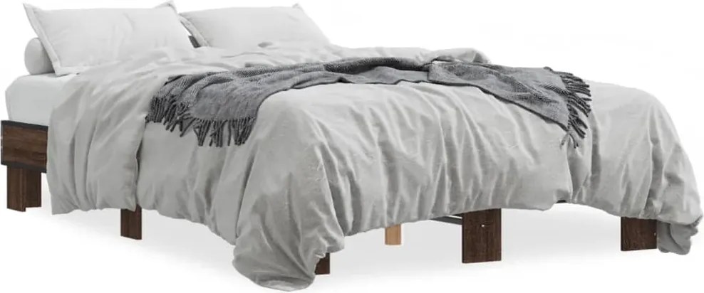 vidaXL Cadru de pat, stejar maro, 135x190 cm, lemn prelucrat și metal