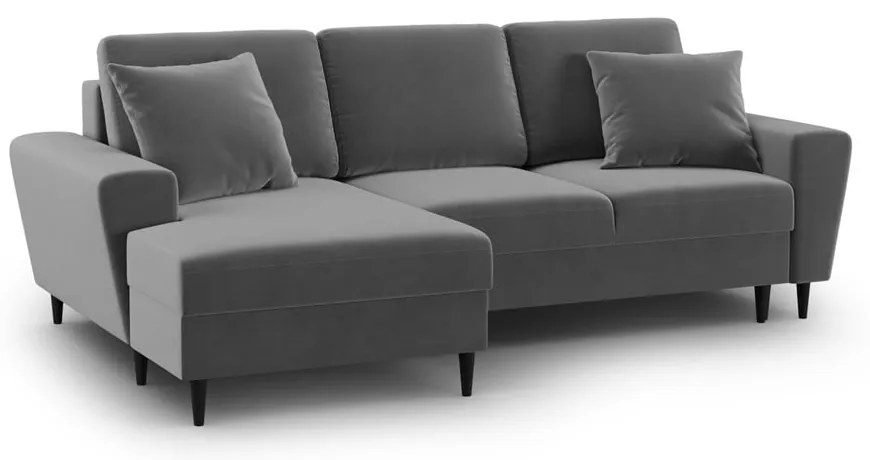 Colțar gri deschis extensibil, cu spațiu de depozitare cu tapițerie din catifea (cu colț pe partea stângă, cu șezlong) Kyoto – Cosmopolitan Design