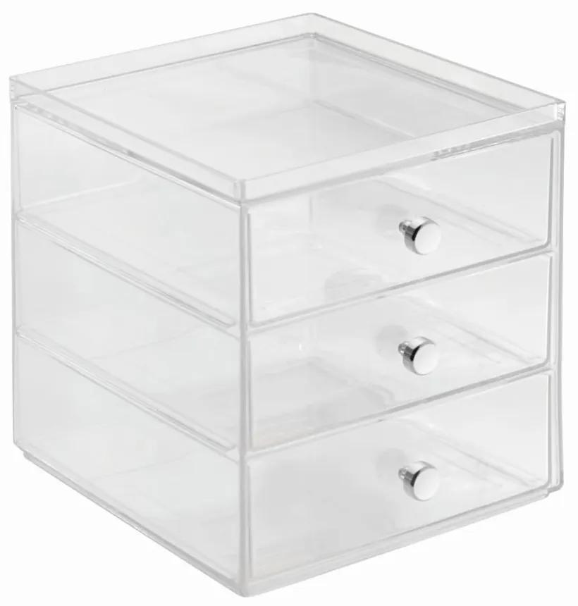 Organizator transparent cu 3 sertare iDesign Drawers, înălțime 18 cm