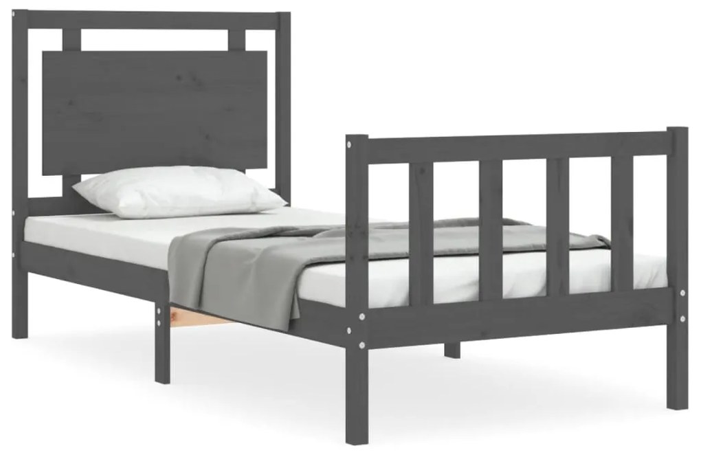3192153 vidaXL Cadru de pat cu tăblie, gri, 90x200 cm, lemn masiv