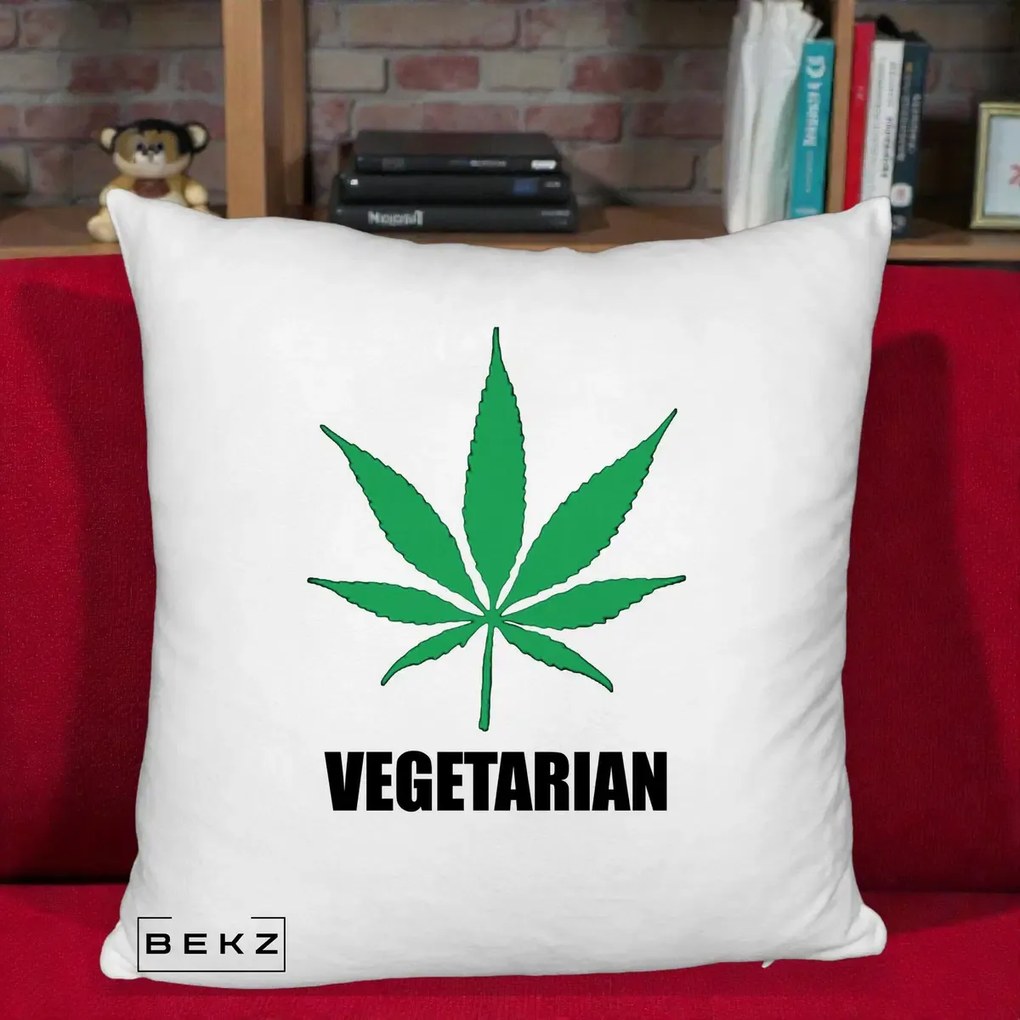 Perna Decorativa Vegetarian cu Frunza, 40x40 cm, Alb Pufos, Husa Detasabila, Perna Inclusa, BEKZ®