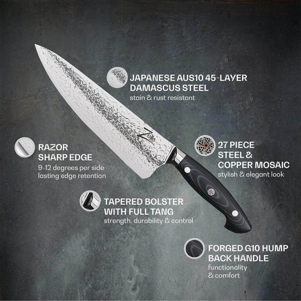 Seria Executive-Plus,cuțitul bucătarului 8”, oțel damasc 61 HRC