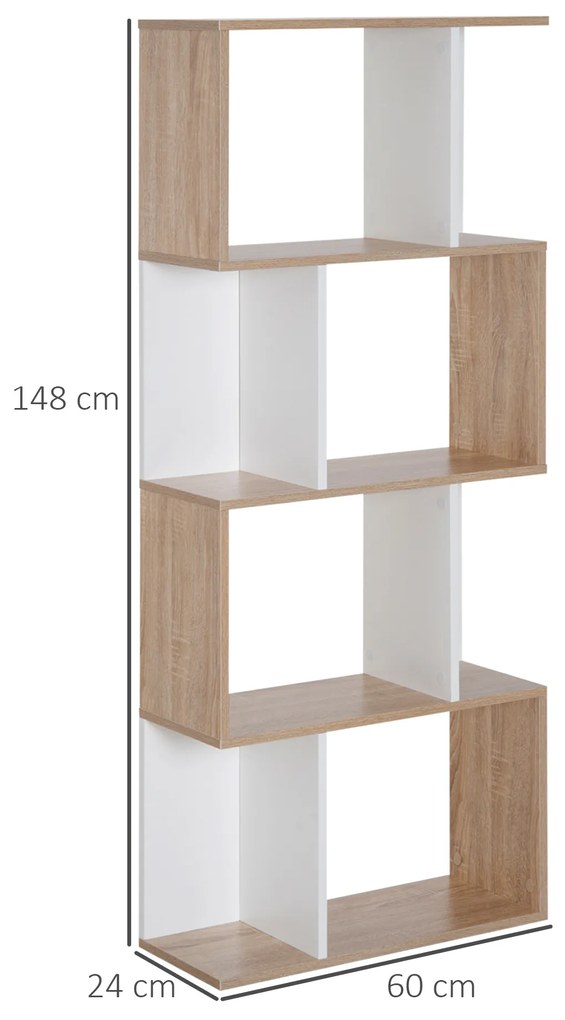 Biblioteca Design Modern 4 rafturi Lemn Natural si Alb, 60x24x148cm HOMCOM | Aosom Romania