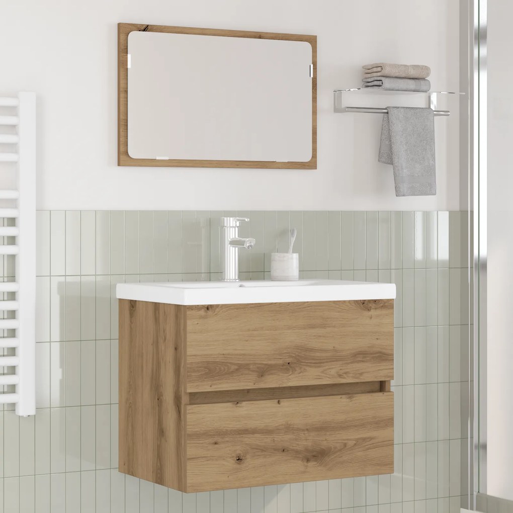 vidaXL Set de mobilier pentru baie cu depozitare cu oglindă 3 pcs Stejar negru