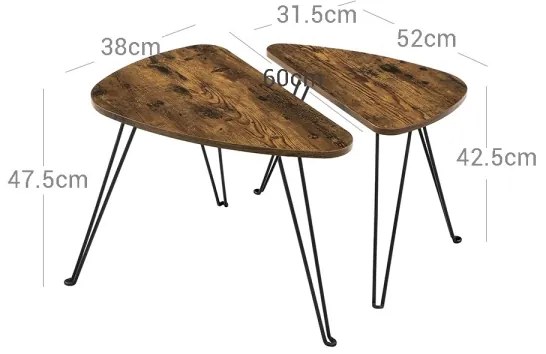 Set de 2 măsuțe laterale ELDUR, maro/negru