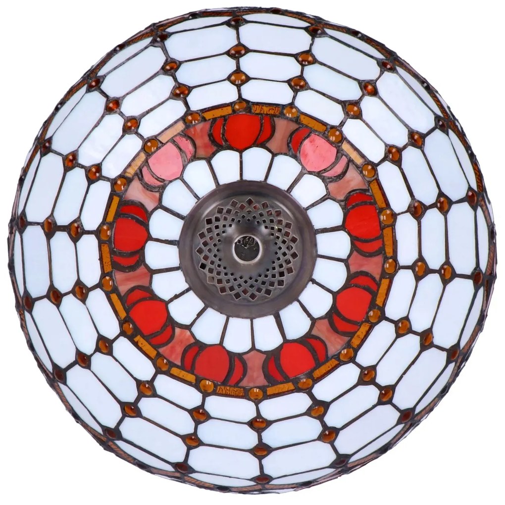 Lampa de masa Tiffany Red Lotus h 62 cm, abajur 40 cm