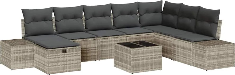 vidaXL Set de canapele pentru grădină 9 pcs Gri deschis Rattan poli
