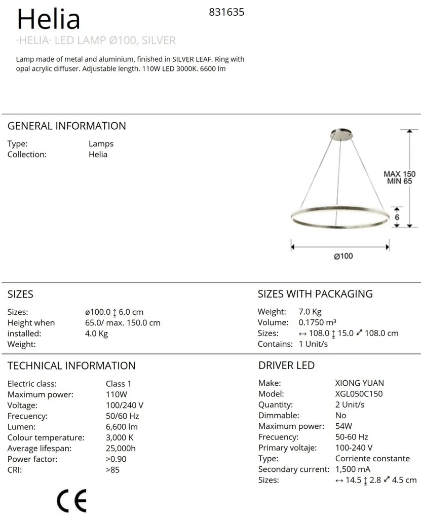 Lustra LED design modern circular Ø100cm Helia argintie