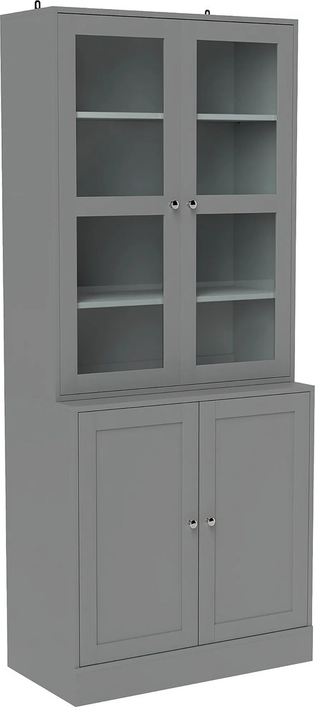 HOMCOM Bibliotecă vitrină, corp de depozitare cu 6 niveluri cu 4 uși dintre care 2 din sticlă securizată, rafturi reglabile, alb | Aosom Romania