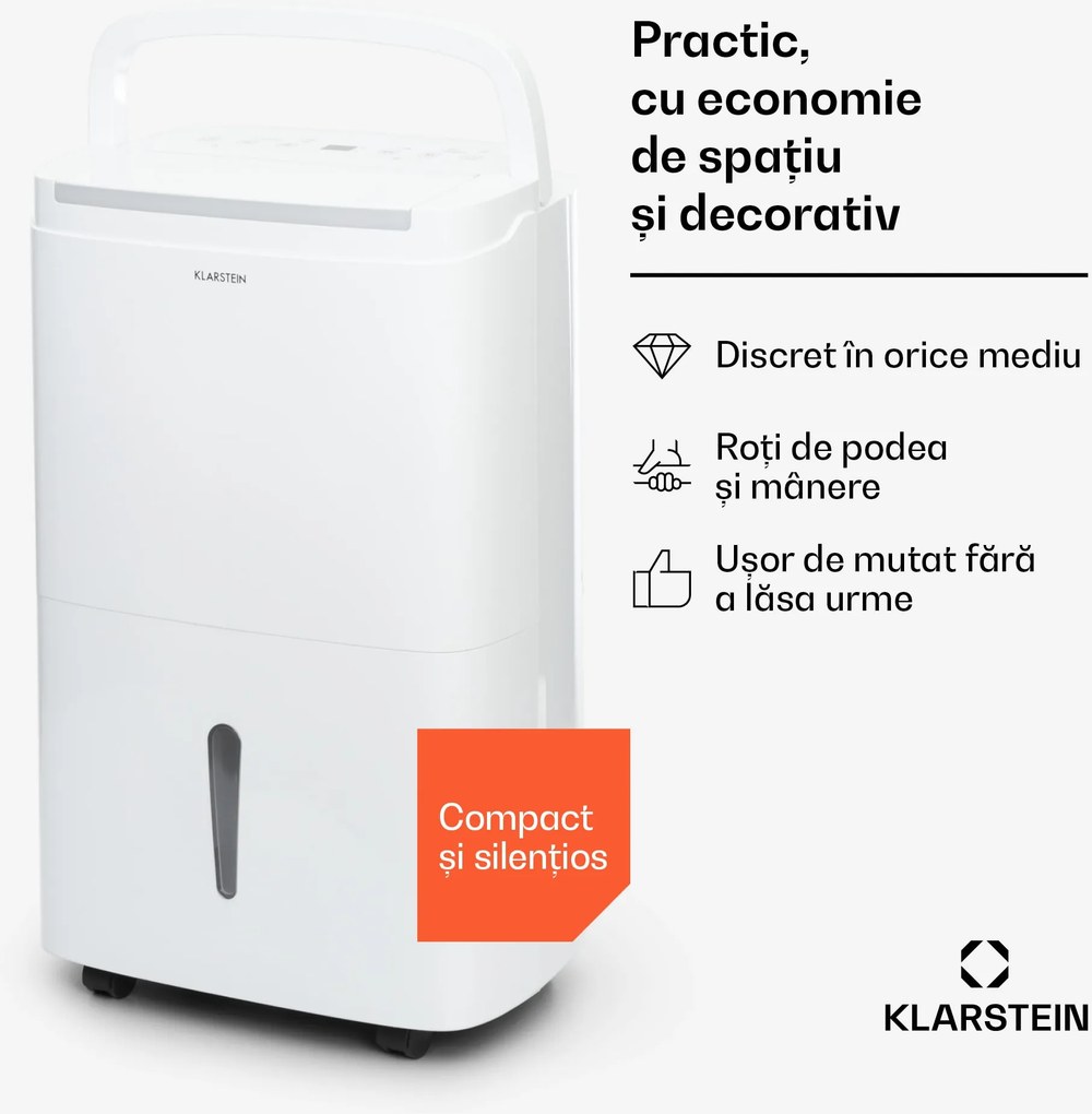Klarstein DryFy Connect 50 Smart, Dezumidificator de aer, WiFi, Compresie, 50l/zi, 45-55m², Alb