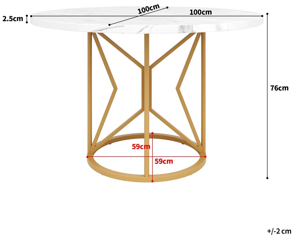Masă rotundă de dining din MDF, Alb+Auriu | Aosom Romania