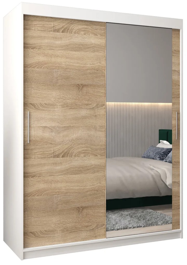 Dulap de haine 150 cm Toki 2 (alb mat + stejar sonoma). 1064988