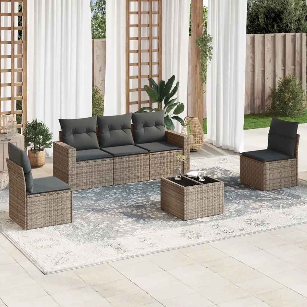 vidaXL Set mobilier grădină cu perne, 6 piese, gri, poliratan