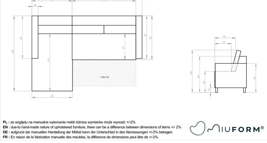 Colțar portocaliu/maro extensibil cu tapițerie din catifea reiată (cu colț pe partea stângă ) Lofty Lilly – Miuform