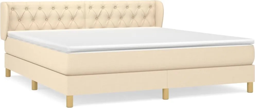 vidaXL Pat box spring cu saltea, crem, 160x200 cm, material textil