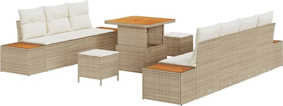 vidaXL Set de canapele pentru grădină cu pernă 10 pcs Bej Rattan poli