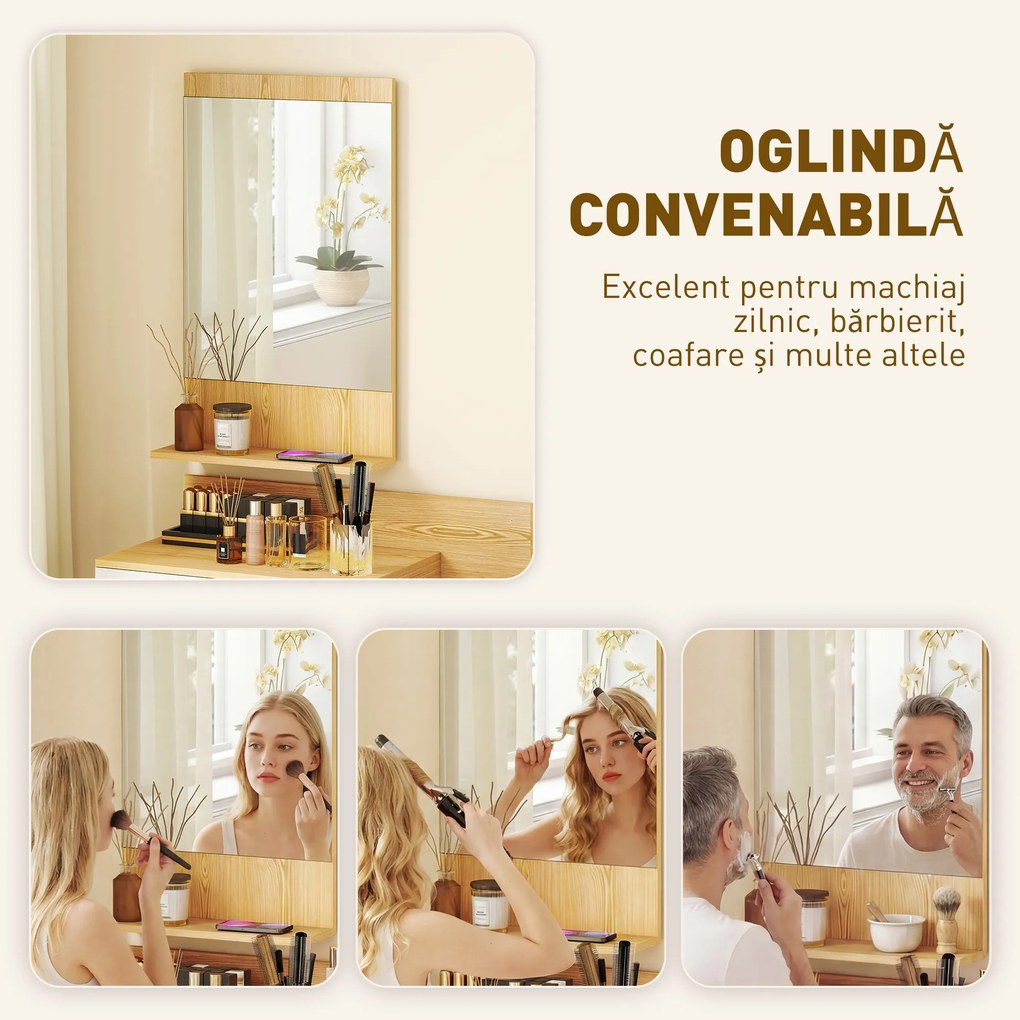 HOMCOM Set de Intrare cu Oglindă cu Raft și Dulap Suspendat cu Sertar și 2 Rafturi Deschise, din Lemn și Sticlă | Aosom Romania