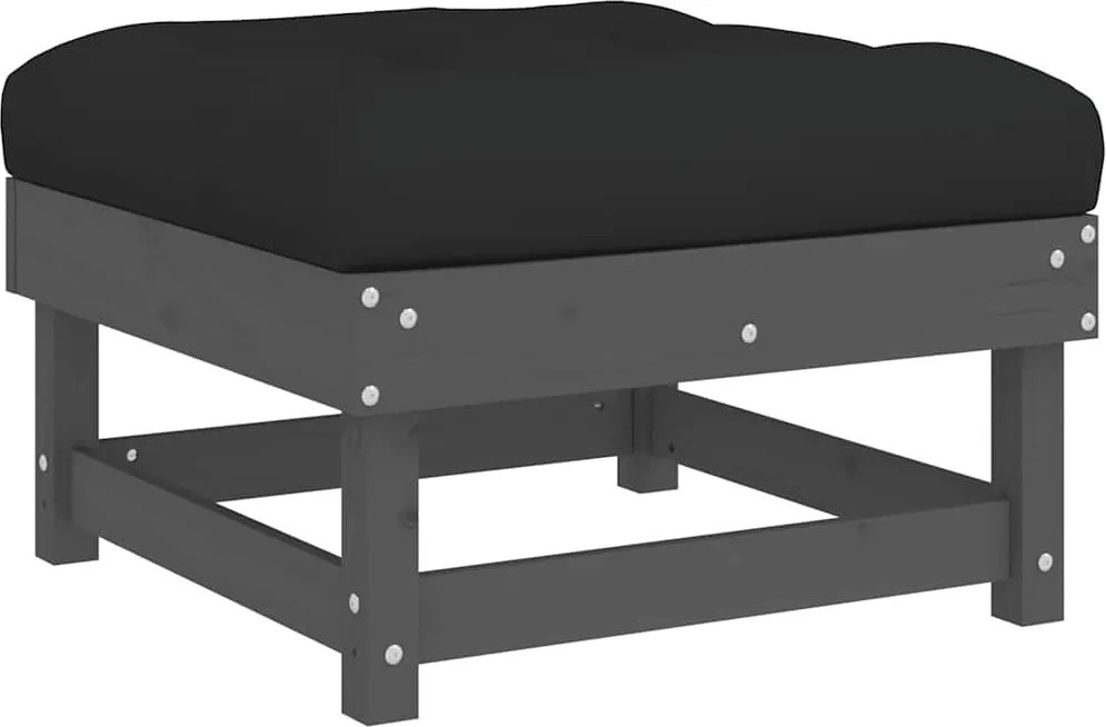 vidaXL Taburet de grădină cu pernă, gri, lemn masiv de pin