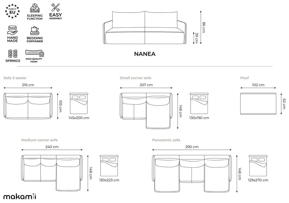 Colțar albastru extensibil/cu spațiu de depozitare Nanea – Makamii