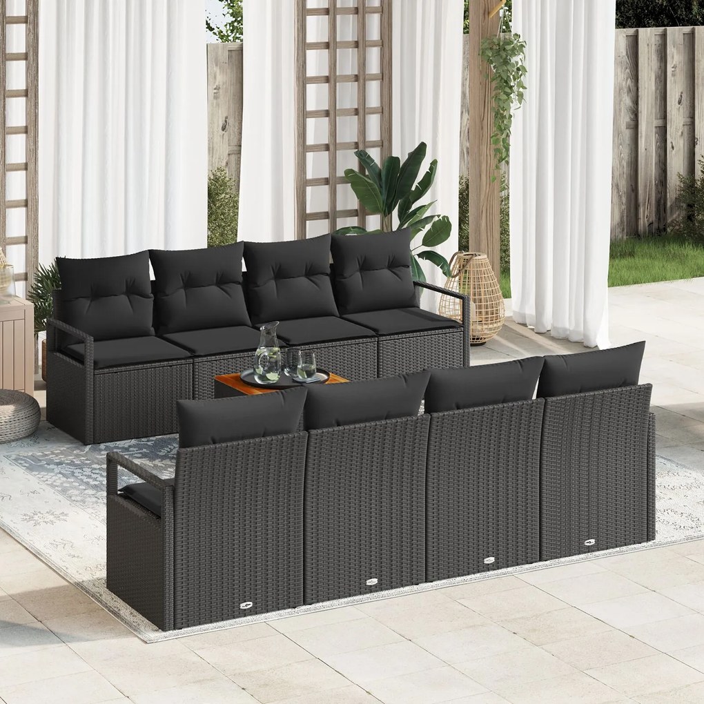 vidaXL Set de canapea de grădină, 9 piese cu perne, din ratan poli, acacia