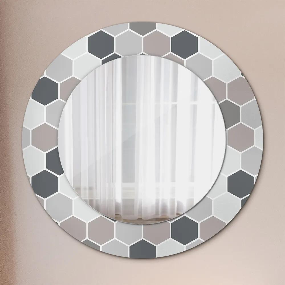 Oglinda rotunda rama cu imprimeu Model hexagonal