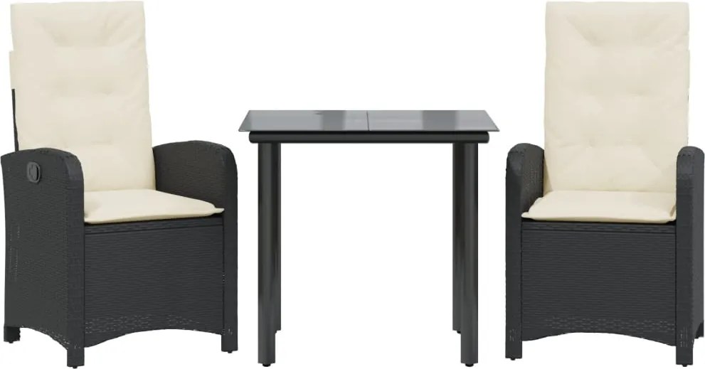 vidaXL Set mobilier de grădină cu perne, 3 piese, negru, poliratan