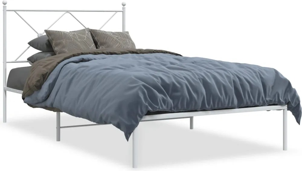 vidaXL Cadru de pat din metal cu tăblie, alb, 107x203 cm