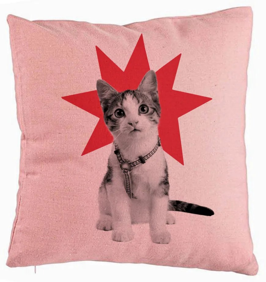 Perna Decorativa, Model Super Cat, 40x40 cm, Roz, Husa Detasabila, Burduf