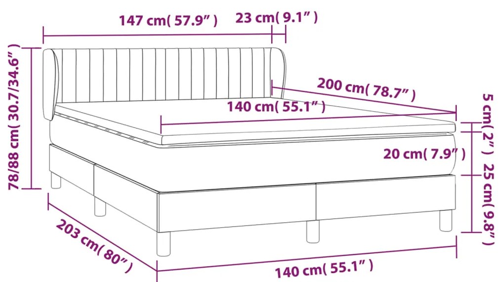 Pat box spring cu saltea, gri inchis, 140x200 cm, catifea Morke gra, 140 x 200 cm, Benzi verticale