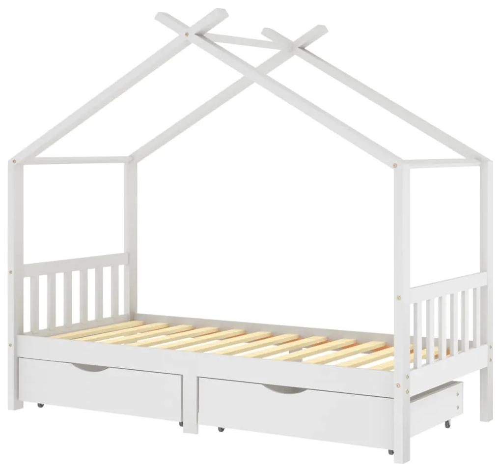 322150 vidaXL Cadru de pat copii, cu sertare, alb, 90x200 cm, lemn masiv pin