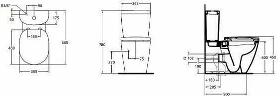 Rezervor pe vas wc Ideal Standard Connect Arc cu alimentare laterala