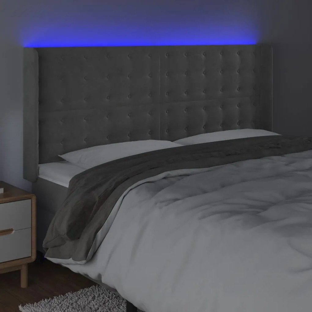 Tablie de pat cu LED, gri deschis, 163x16x118 128 cm, catifea 1, Gri deschis, 163 x 16 x 118 128 cm