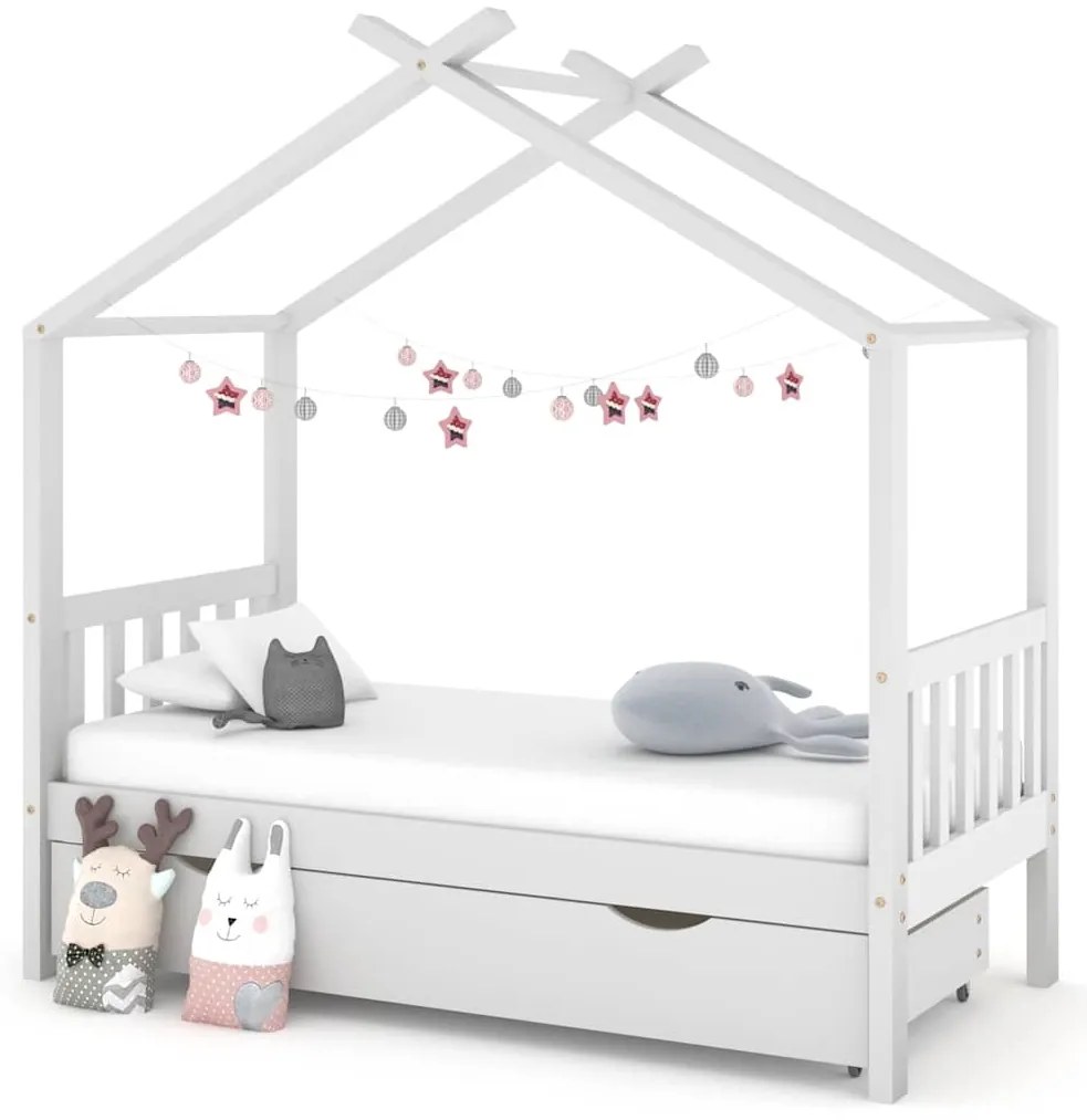 vidaXL Cadru pat de copii cu un sertar, alb, 80x160 cm, lemn masiv pin