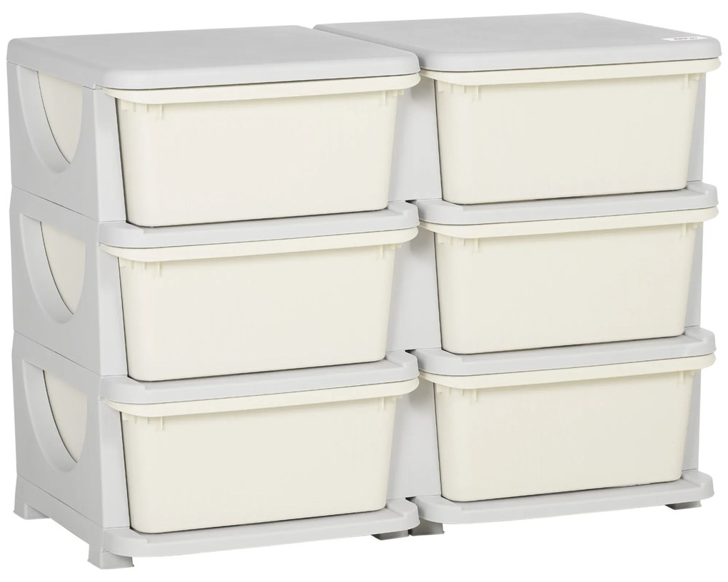 HOMCOM Comodă cu 6 Sertare pentru Copii 3-6 Ani cu Margini Rotunjite, din PP Crem, 75x37x56.5 cm | Aosom Romania