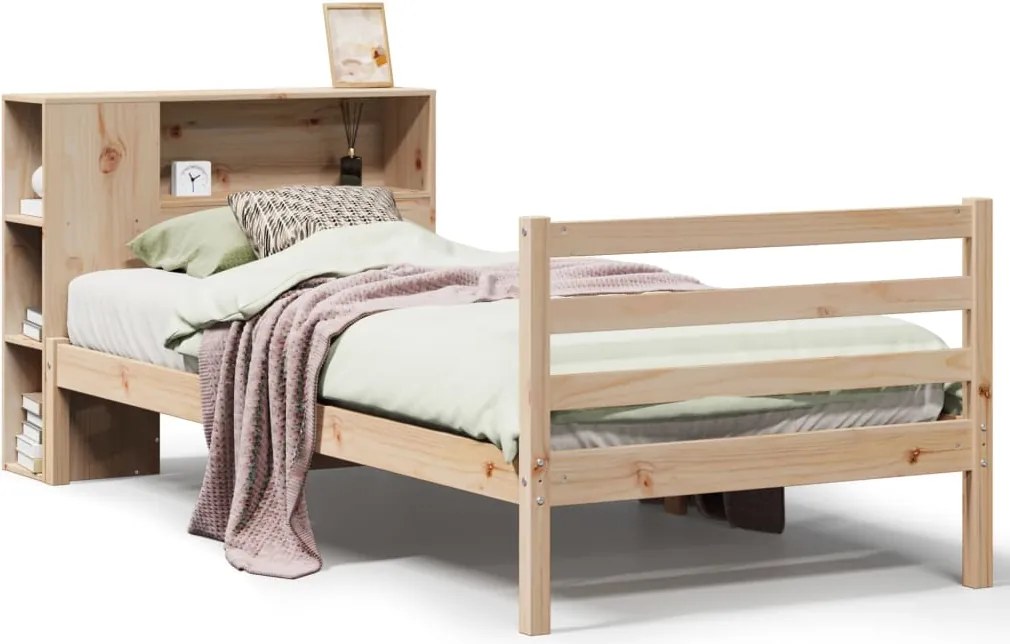 vidaXL Pat cu bibliotecă fără saltea, 75x190 cm, lemn masiv de pin