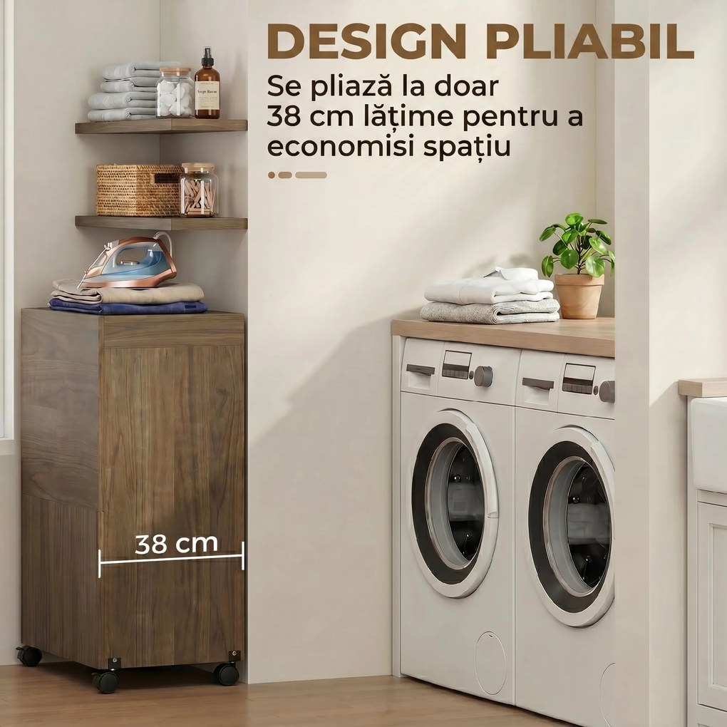 HOMCOM Dulap Masă de Călcat Pliabil cu Suport pentru Fier și Haine cu Compartiment Deschis, 154x55x87 cm, Maro | Aosom Romania