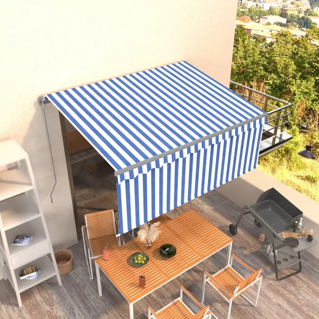 vidaXL Copertină retractabilă manual cu stor, albastru&amp;alb, 3,5x2,5 m