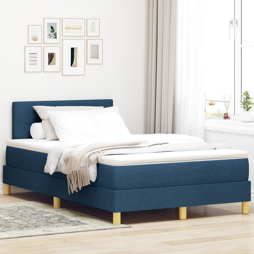 vidaXL Pat cu arcuri cu saltea &amp; LED albastră 120x200 cm din țesătură