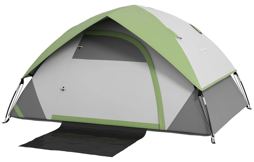 Outsunny Cort de Camping cu 3 Locuri, Geam din Plasă și Cârlig Felinar, Cort de Camping din PE, 270x210x150 cm, Verde | Aosom Romania