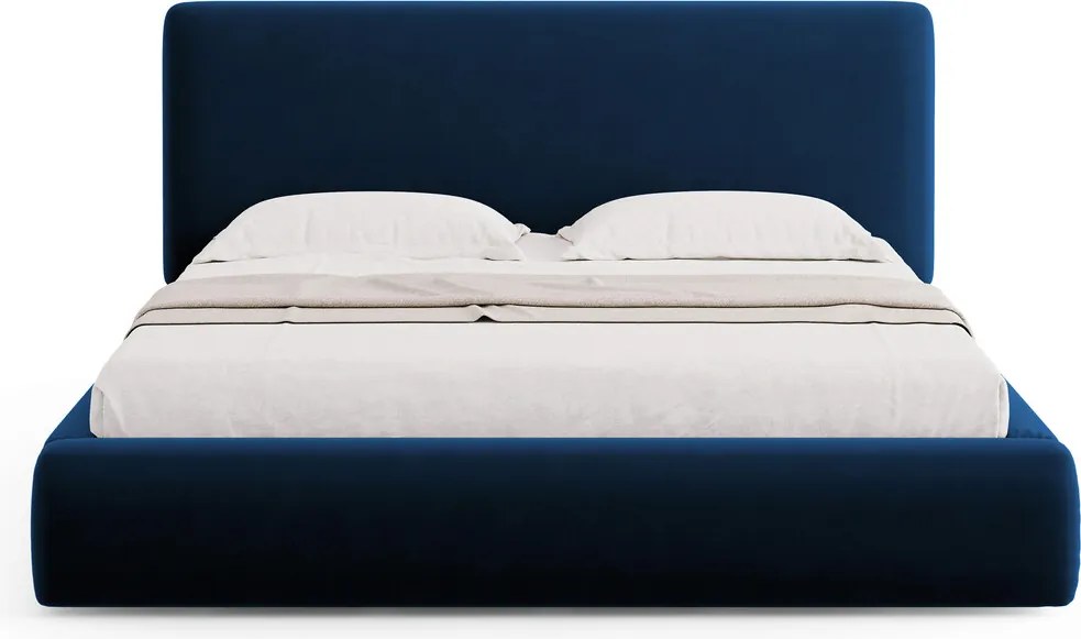 Pat tapitat cu tablie si lada depozitare, Colonel, Cosmopolitan Design, 160x200 cm, catifea, albastru royal
