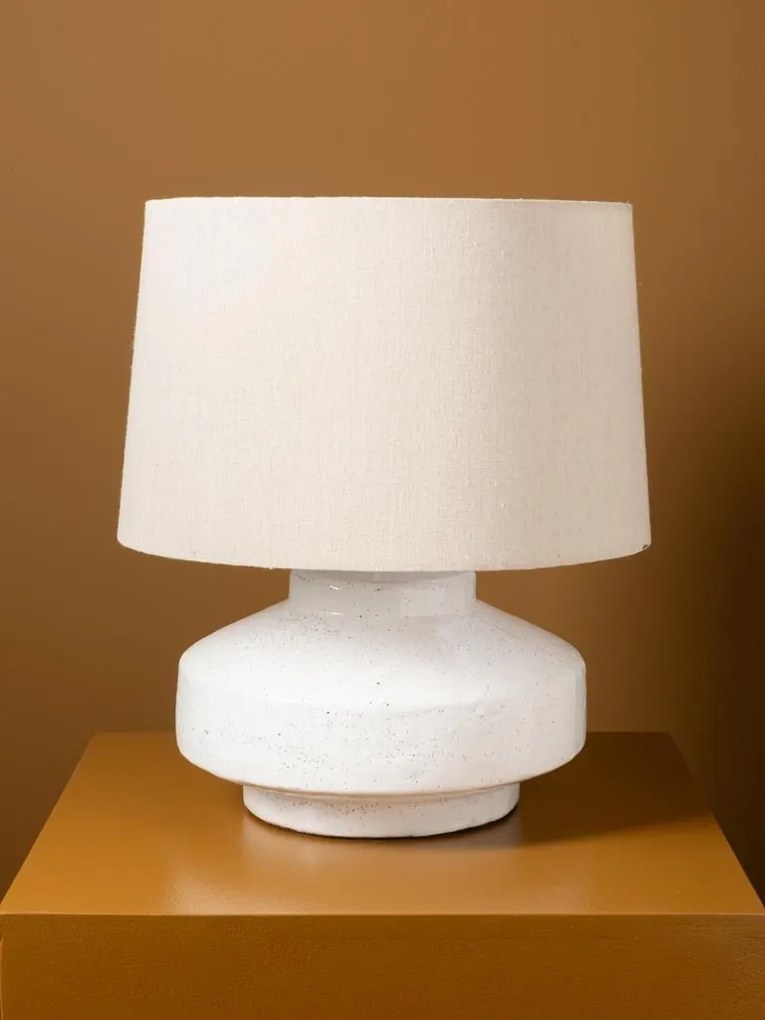 Lampă de masă din bumbac natur cu structură din ceramică albă, finisaj mat, 46×40 cm, „Gabaldia"
