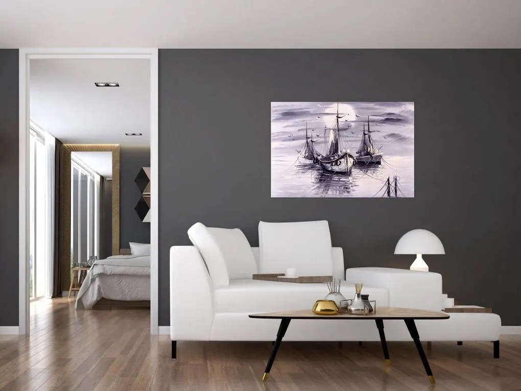 Tablou - Port marin, pictură în ulei (90x60 cm)