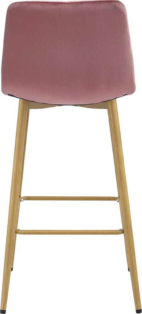 Scaun de bar NADO VELVET roz inchis, cu picioare in decor de stejar