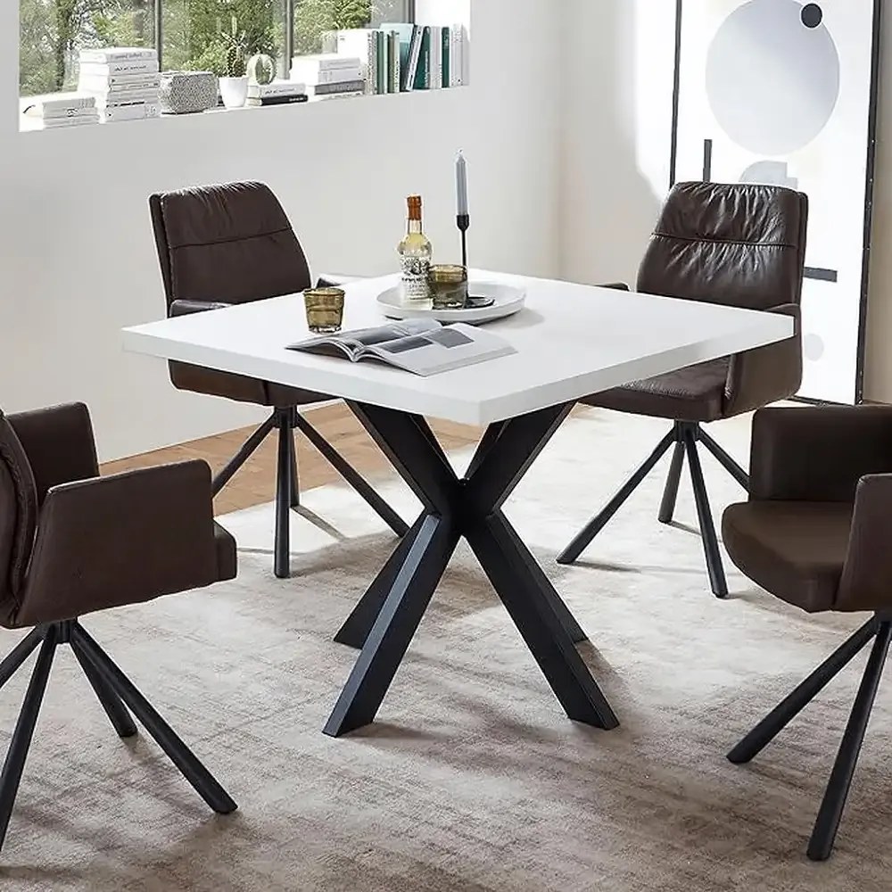 Masa de bucatarie din MDF patrat, alb,texturata, Homs 80x80X75 cm