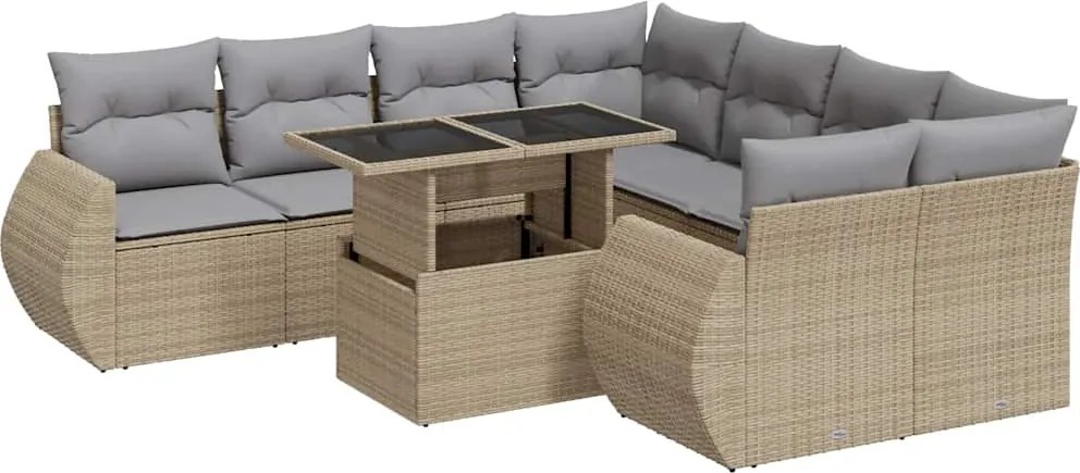 vidaXL Set canapele de grădină, 9 piese, cu perne, bej, poliratan
